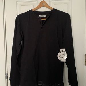 Mr Swim Black Henley Long Sleeve 100% Cotton Medium NWT
